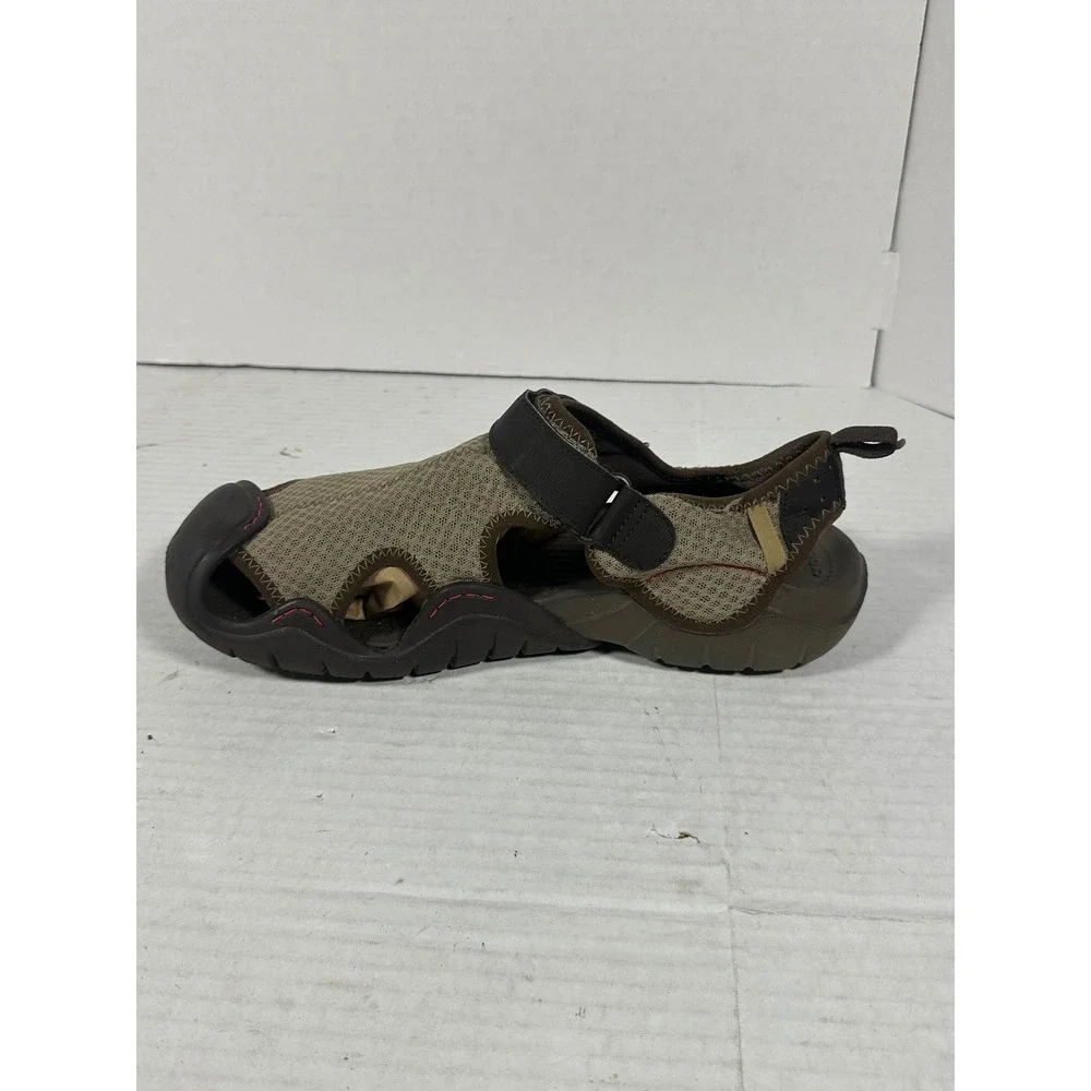 Crocs Swiftwater Mens 11 Fisherman Sandals Khaki Brown Mesh Water Shoes 15041